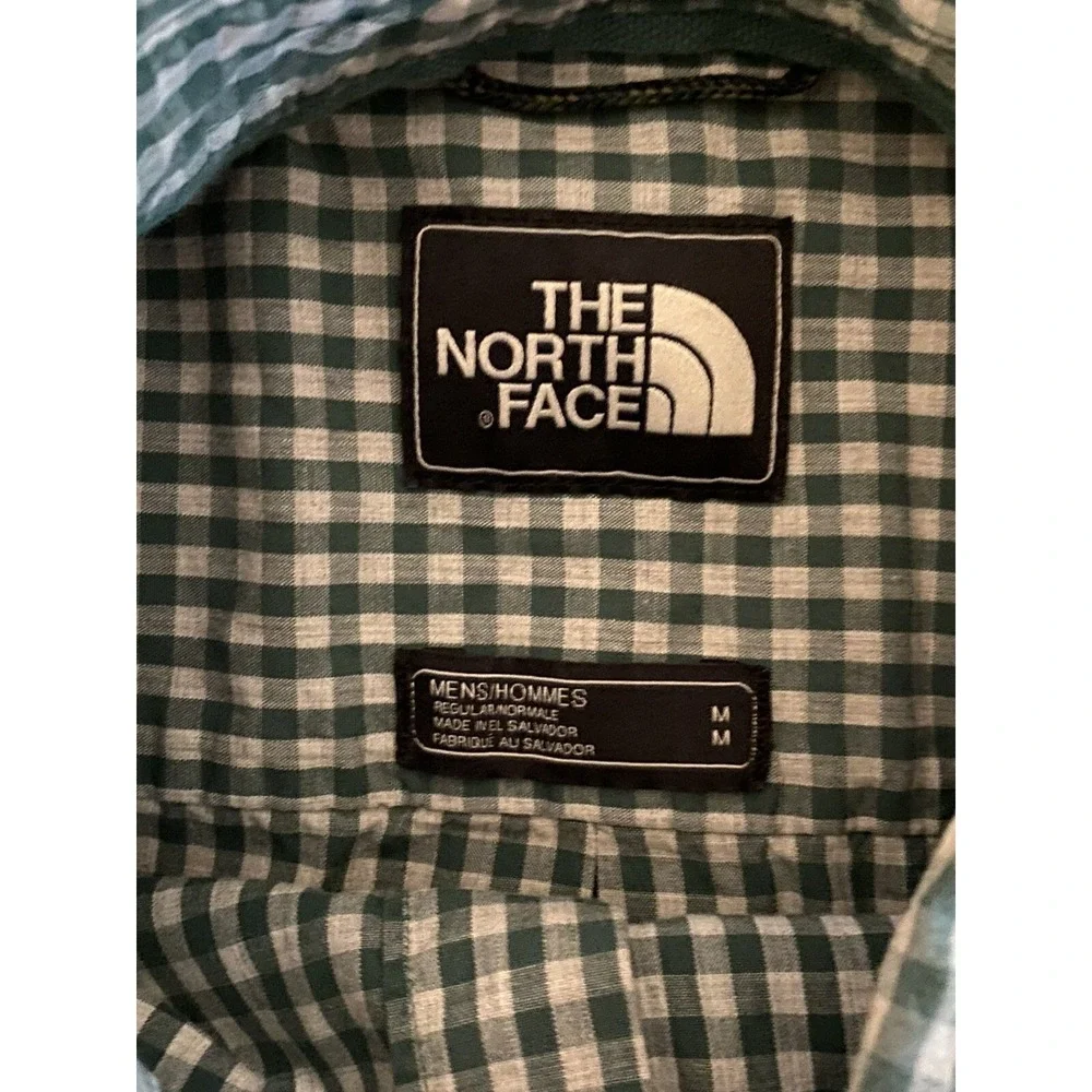 The North Face Gingham Plaid Green Short Sleeve Button Front Shirt Mens Medium